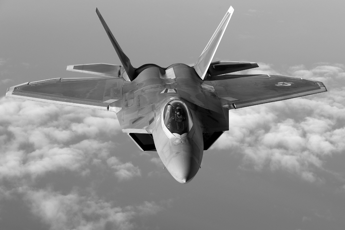 A F-22 Raptor fighter jet.