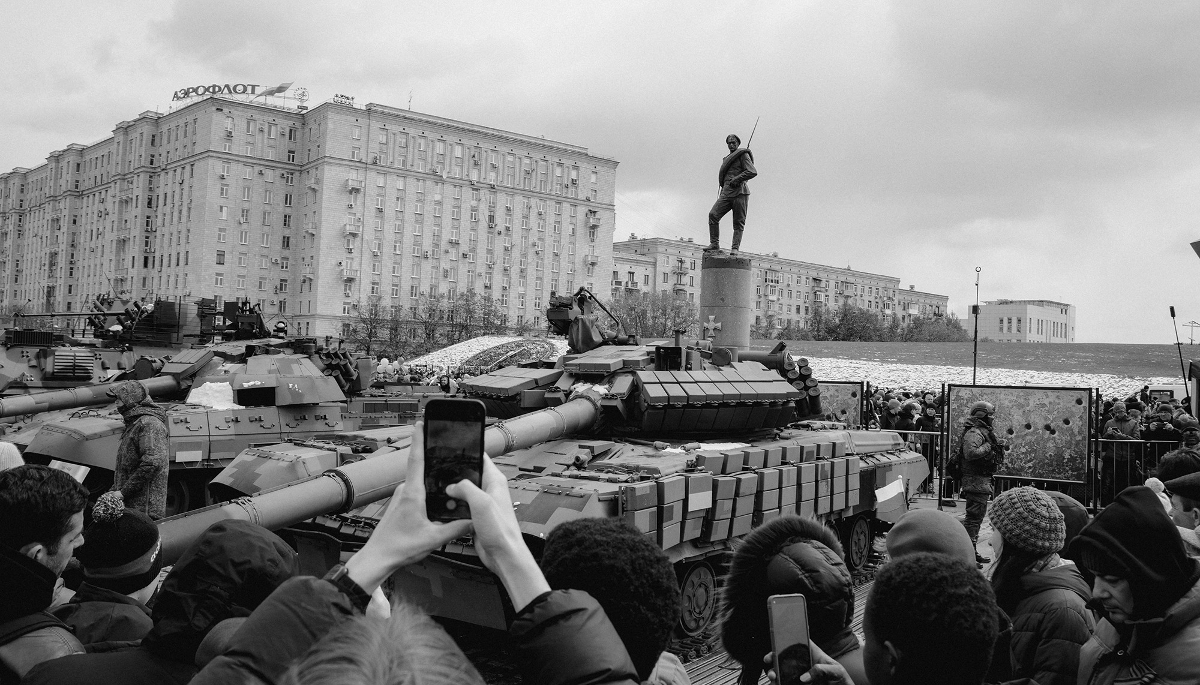 Ukrainian tanks seized at the front are exhibited in Moscow for the 2025 Victory Day parade celebrated each year on 9 May to mark the Soviet Union's victory over Nazi Germany during WWII. 
