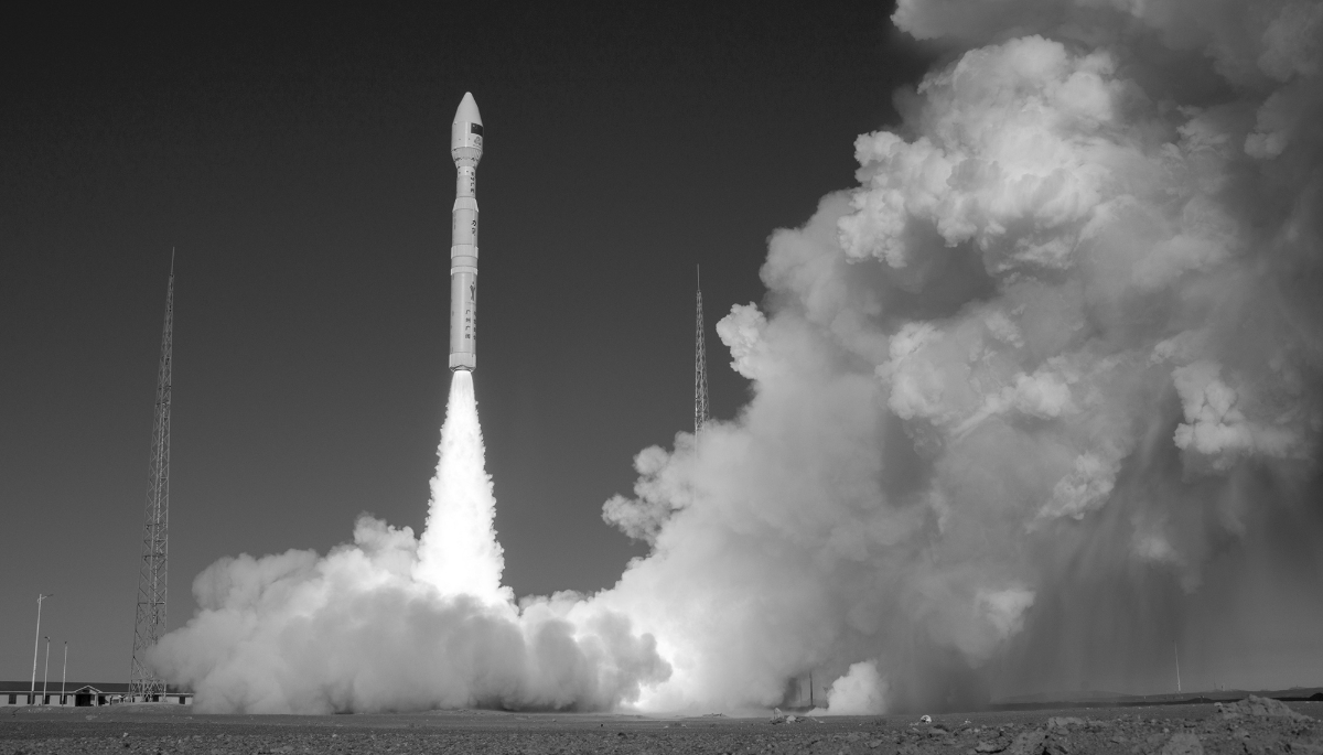 A Chinese rocket carrying two experimental satellites launching at the Jiuquan launch site in China on 9 November 2025.