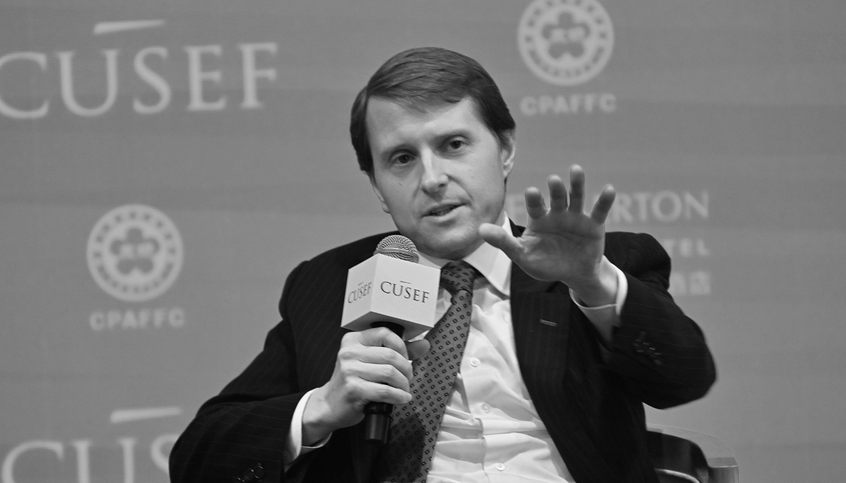 Christopher Nixon Cox, grandson of Richard Nixon, speaking at the US-China Hong Kong Forum, on 17 November 2025 in Hong Kong.