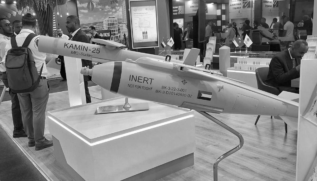 The BK-3 bomb on display at the Military Industry Corp (MIC) stand at the IDEF exhibition in Turkey.