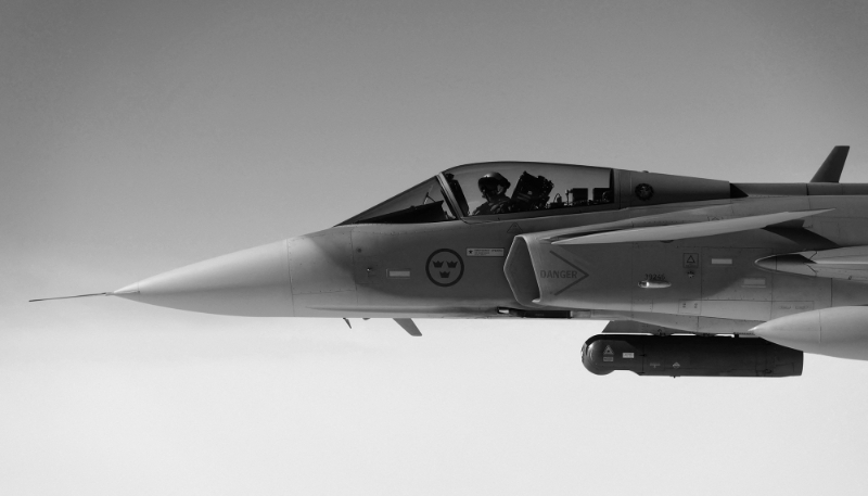 A JAS-39 Gripen aircraft from Swedish manufacturer Saab.