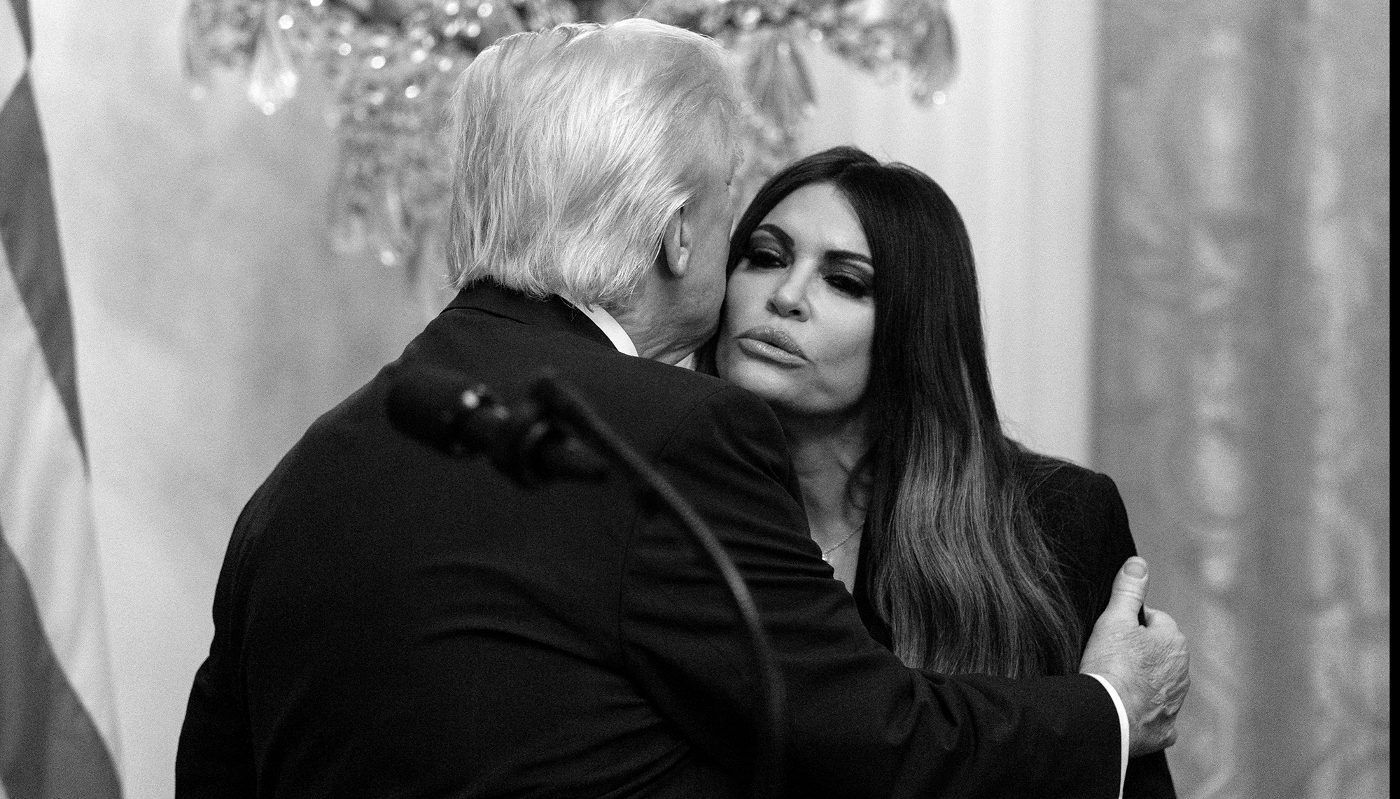 US President Donald Trump greets the US ambassador to Greece, Kimberly Guilfoyle, during a ceremony marking Greek Independence Day in Washington, on 26 March 2026.