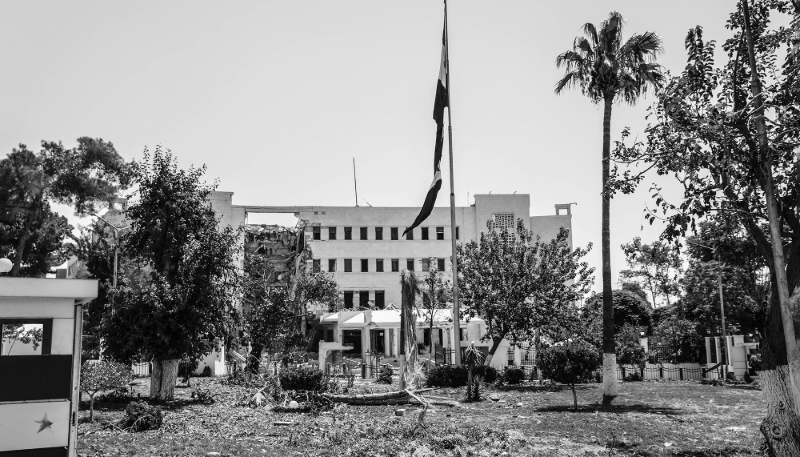 Syrian armed forces headquarters after the latest Israeli strikes on Damascus.
