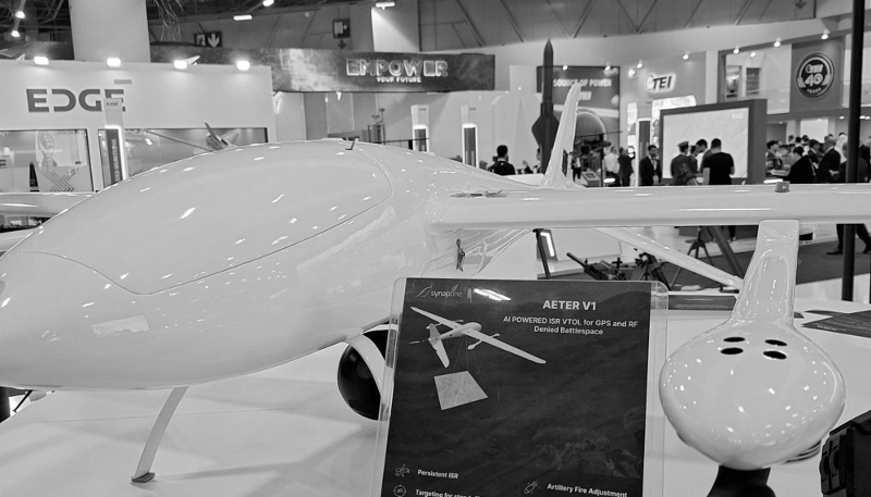 The AETER V1 drone from Azerbaijani company Synapline at the Turkish defence exhibition IDEF in Istanbul, 22 to 27 July 2025.