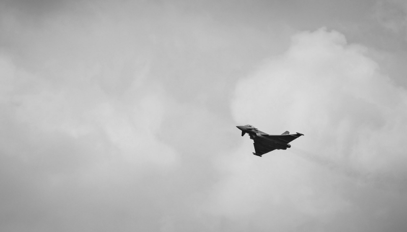 A Eurofighter Typhoon fighter jet.
