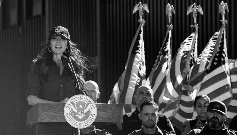 Kristi Noem, Secretary of the Department of Homeland Security, at the US-Mexico border near Nogales, Arizona, on 4 February 2026. 