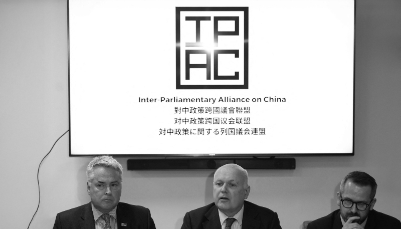 British MPs from the Inter-Parliamentary Alliance on China (IPAC) take part in a press conference at the Centre for Social Justice in London on 25 March 2024.