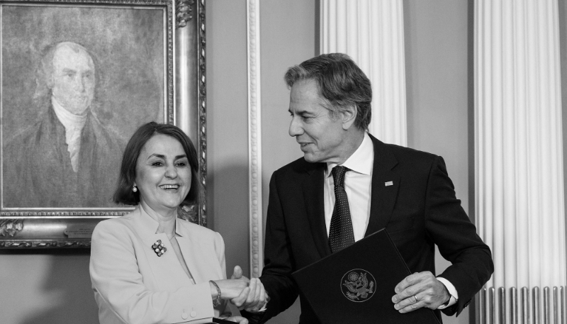 Romanian Foreign Minister Luminita Odobescu and US Secretary of State Antony Blinken in Washington on 21 June 2024.