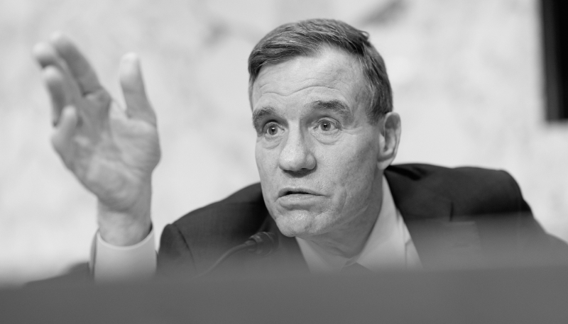 US Senator Mark Warner, Chair of US Senate Select Committee on Intelligence, during a hearing in Washington, DC, 15 May 2024.