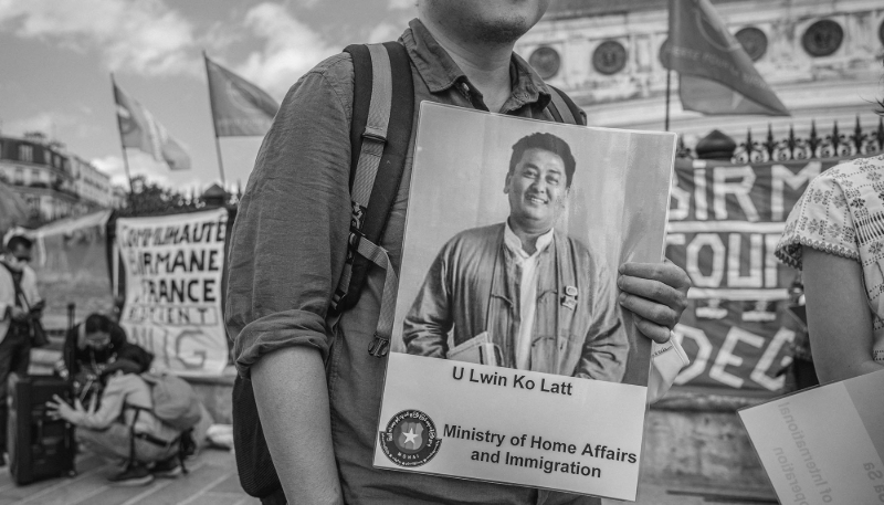 Demonstration in support of the recognition of the elected Burmese government, the NUG (National Unity Government), on 8 August 2021 in Paris.