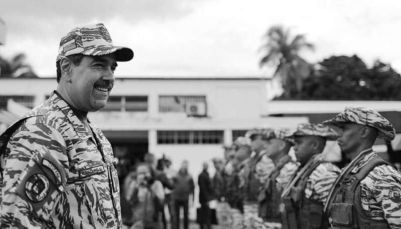 President Nicolas Maduro at Caracas's Fuerte Tiuna military complex, where Russian drone operators from the Rubicon unit train the Venezuelan armed forces.