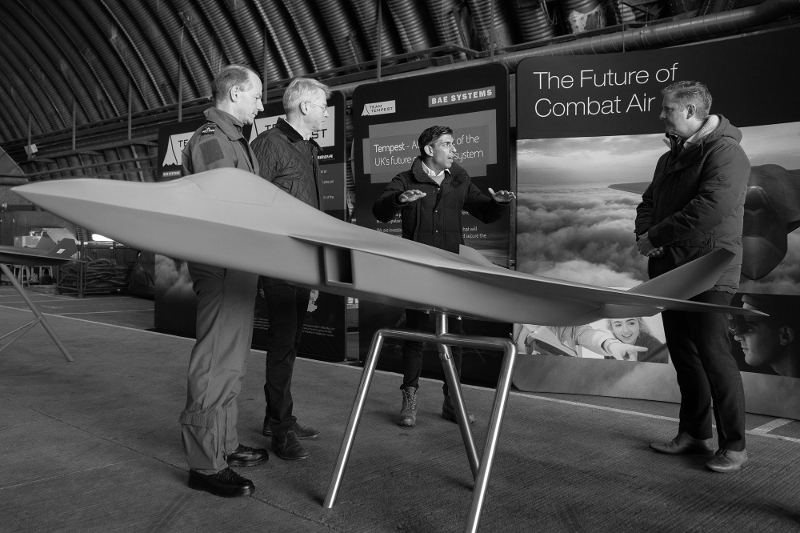 British Prime Minister Rishi Sunak during his visit to RAF Coningsby in Linconshire, on 9 December 2022, following the announcement that the UK will work on the development of next-generation fighter aircraft with Italy and Japan.