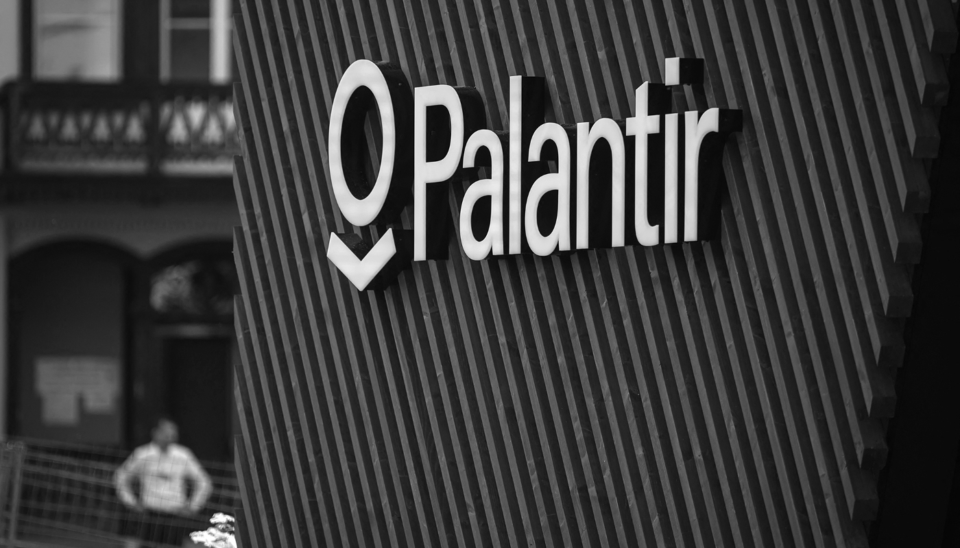 Palantir's stand at the World Economic Forum annual meeting in Davos on 23 May 2022.