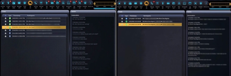 On the left, an image of the Pegasus command and control platform (NSO Group), published in 2022 by the Israeli newspaper Haaretz. On the right, the screenshot released by Léo Nicolian. As a precaution, Intelligence Online has blurred certain elements.