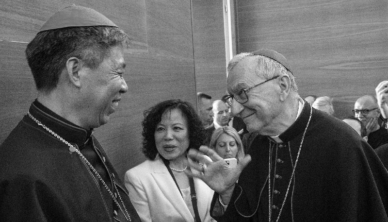 Cardinal Pietro Parolin (right) met the Bishop of Shanghai, Joseph Shen Bin, in Rome on 21 May 2024.