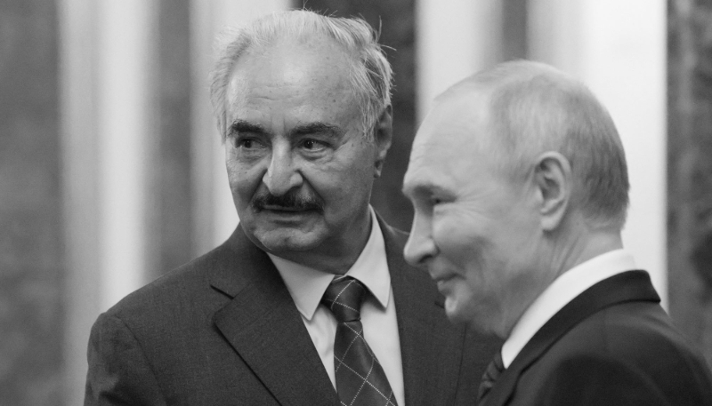 Russian President Vladimir Putin meets with Libyan National Army commander Khalifa Haftar in Moscow, on 10 May 2025.