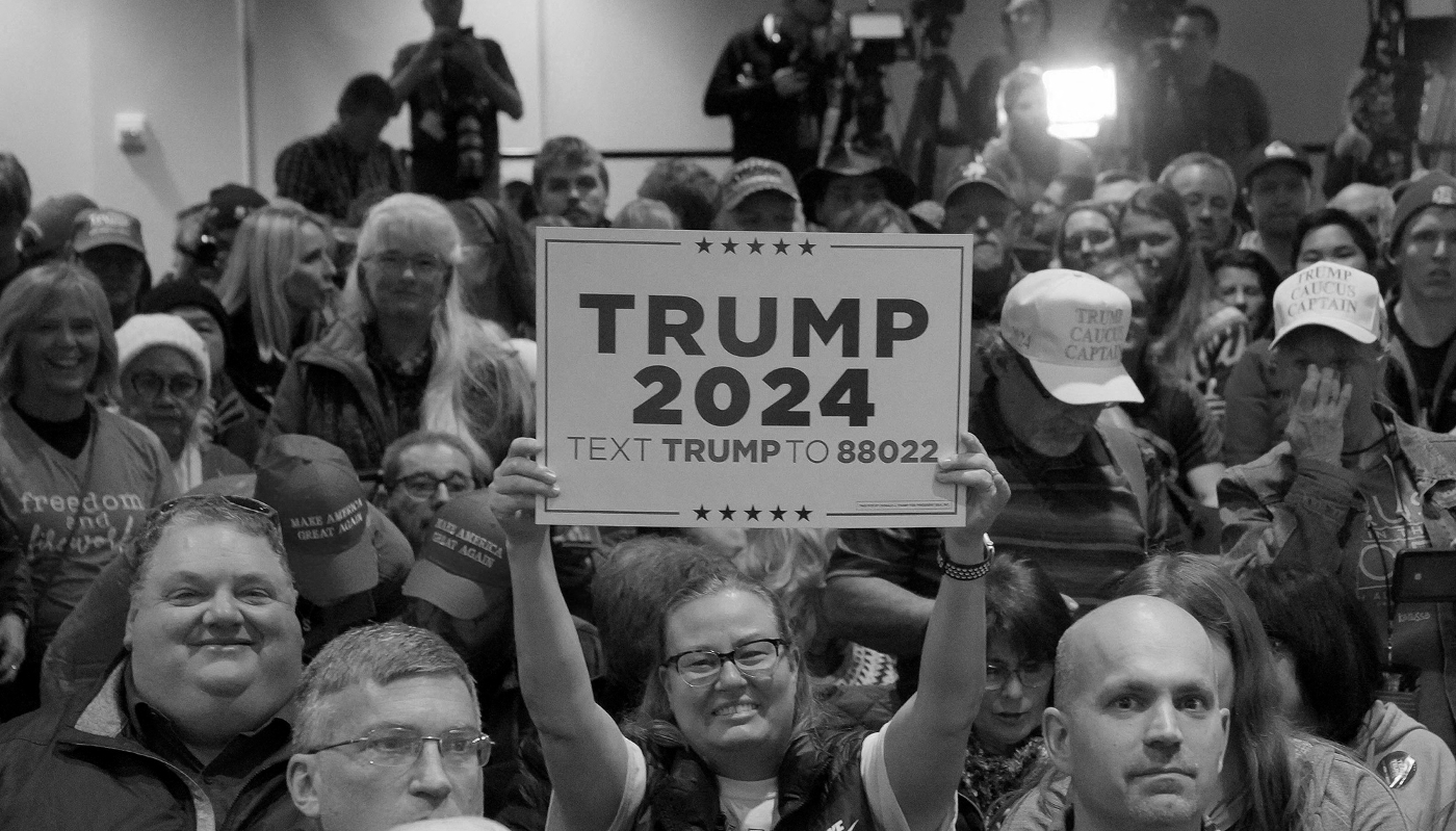 A campaign event organised by former US president and 2024 Republican presidential candidate Donald Trump, in Sioux Center, Iowa, on 5 January 2024.