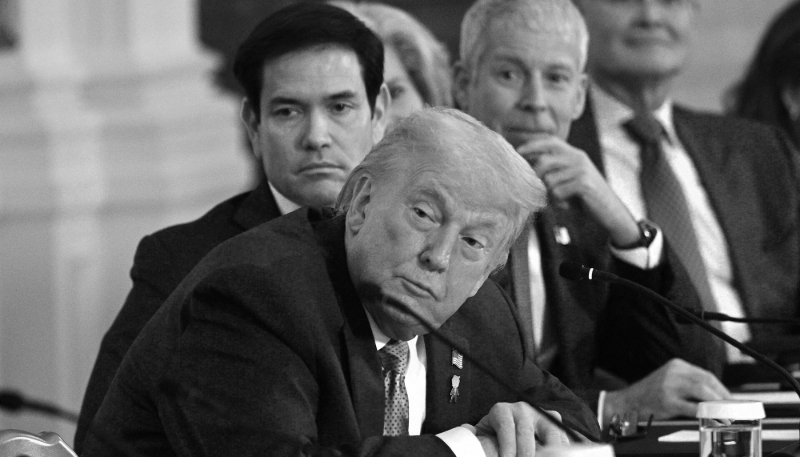 US President Donald Trump and Secretary of State Marco Rubio during a meeting with US oil company executives in the White House, on 9 January 2026. 