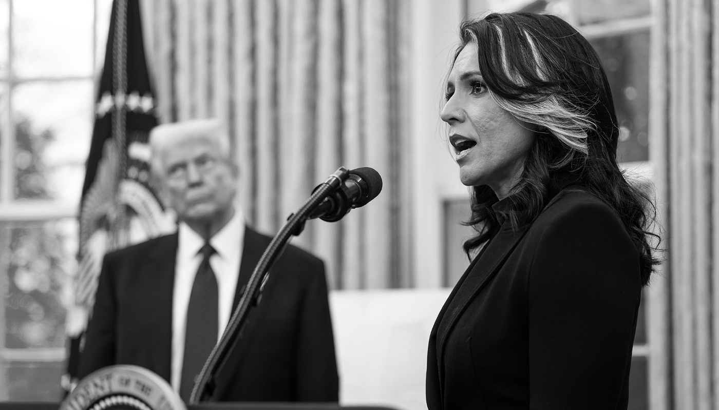 Director of National Intelligence (DNI) Tulsi Gabbard in the Oval Office at the White House in Washington, on 12 February 2025.