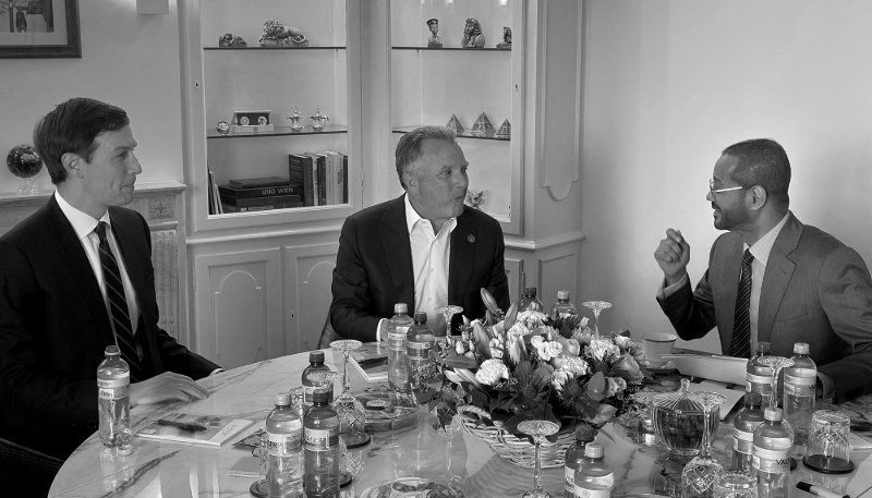 The US president's son-in-law Jared Kushner, US Special Envoy to the Middle East Steve Witkoff, and Oman's Foreign Minister Sayyid Badr bin Hamad Al Busaidi in Geneva, on 17 February 2025.