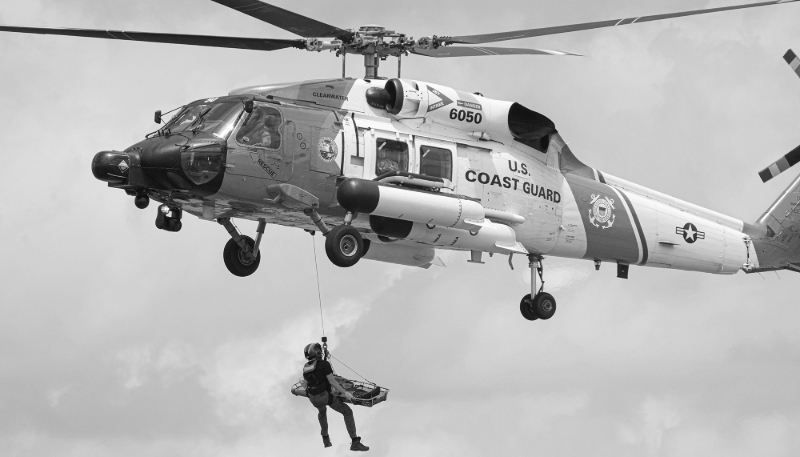 A US Coast Guard helicopter at Orlando Sanford International Airport, Florida, 21 April 2024.