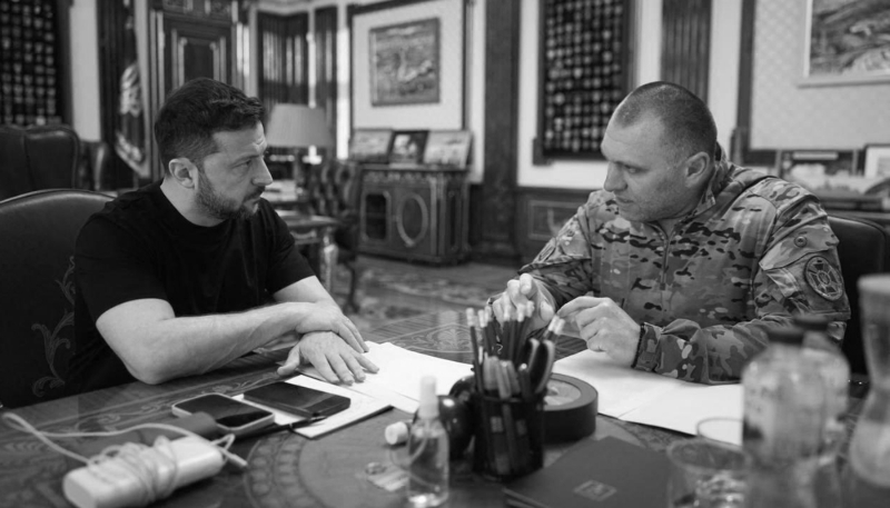 Ukrainian President Volodymyr Zelenskyy meets with the head of Ukraine's SBU security service Vasyl Malyuk in Kyiv, Ukraine, on 1 June 2025.