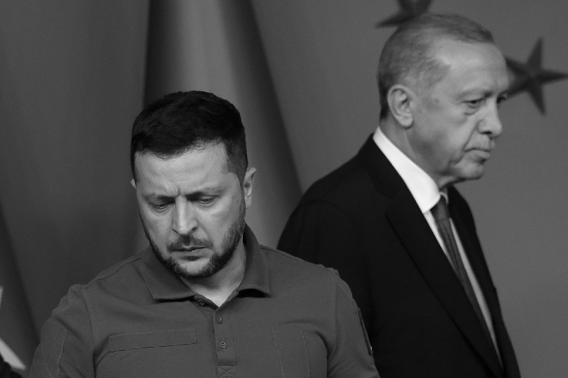 Turkish President Recep Tayyip Erdogan (right) and his Ukrainian counterpart Volodymyr Zelensky in Istanbul, Turkey, on 7 July 2023.