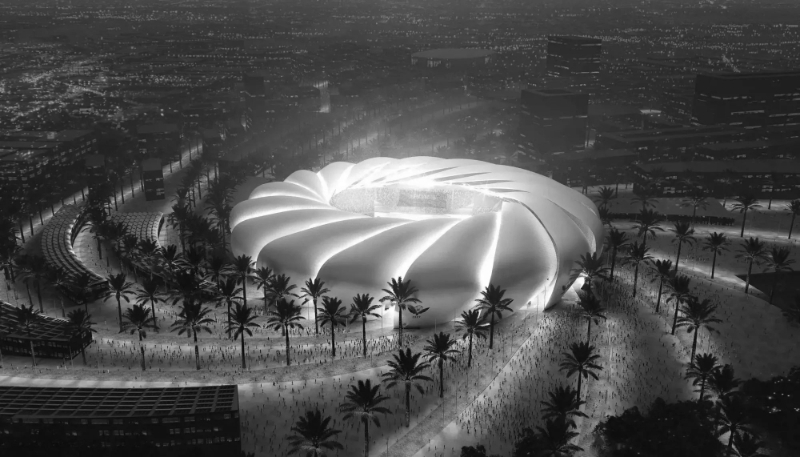 The Aramco Stadium project in Dammam, one of fifteen stadiums scheduled to be built or modernised in Saudi Arabia between now and the 2034 Football World Cup.