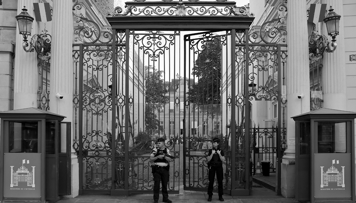 The gates leading to the Ministry of the Interior in Paris.