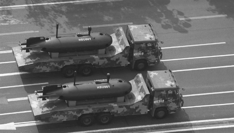 The HSU-001 underwater drone on display at a Chinese People's Liberation Army (PLA) parade in Beijing in 2019.