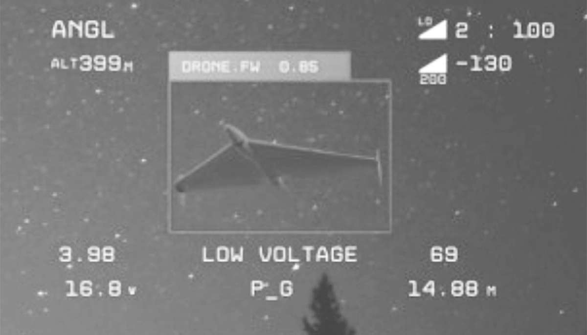 Automatic detection of a Shahed-136 drone by AI onboard the HS-2 Interceptor NATO developed by Hyllus Systems and Alta Ares.