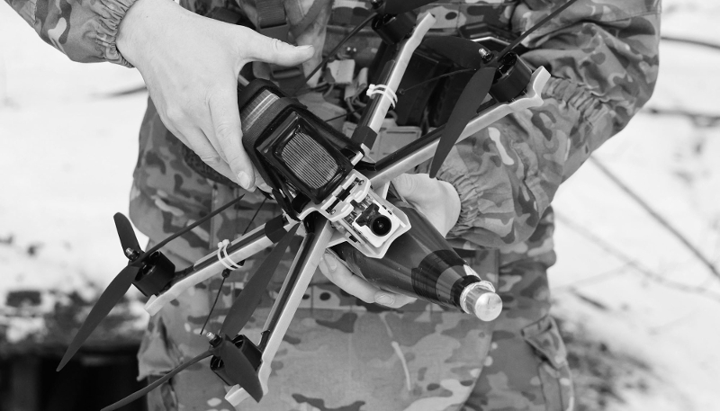 An FPV drone in use by Russian Dnepr forces on the Zaporizhzhia front in Ukraine. In its student recruitment contracts, the Russian army is advertising drone pilot positions.