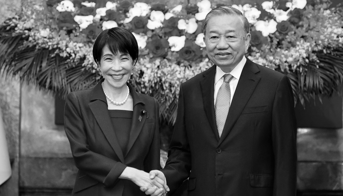 Japanese Prime Minister Sanae Takaichi and To Lam, the Vietnamese President and General Secretary of the Communist Party in Hanoi, Vietnam, on 2 May 2026.