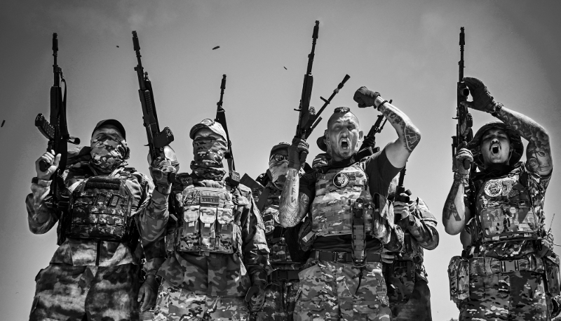 Volunteers from the Española special forces unit near Mariupol in Ukraine on 22 June 2023.