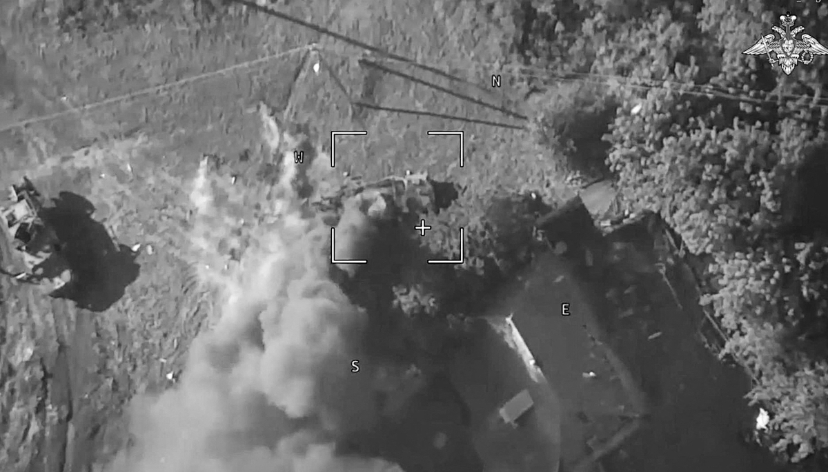 A Russian drone strike against Ukrainian armoured vehicles in the Kursk region on 11 August 2024. The Rubicon Center unit performed particularly well during this battle.