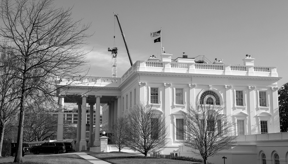 A crane in the construction area of the future White House ballroom.