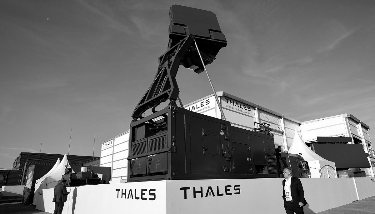 A Ground Master Multi mission All-in-one (GM 200 MM/A) medium-range radar manufactured by Thales displayed at the 55th International Paris Airshow at Le Bourget airport near Paris, France, on 18 June, 2025.