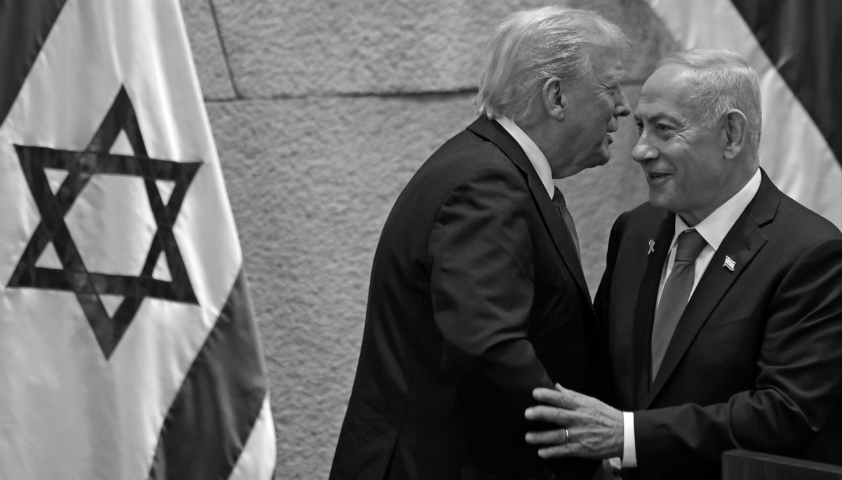 US President Donald Trump and Israeli Prime Minister Benjamin Netanyahu at the Israeli Parliament, the Knesset, in Jerusalem, on 13 October 2025. 