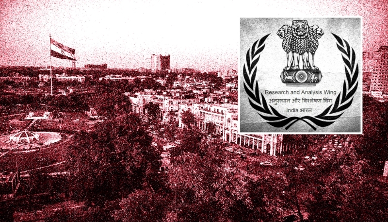The logo of the Research & Analysis Wing and a view of New Delhi.