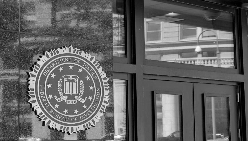 The entrance to the FBI headquarters building in Washington DC.