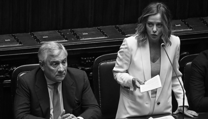 Italian prime minister, Giorgia Meloni, and her foreign minister, Antonio Tajani (left), on 26 June 2024 in Rome.