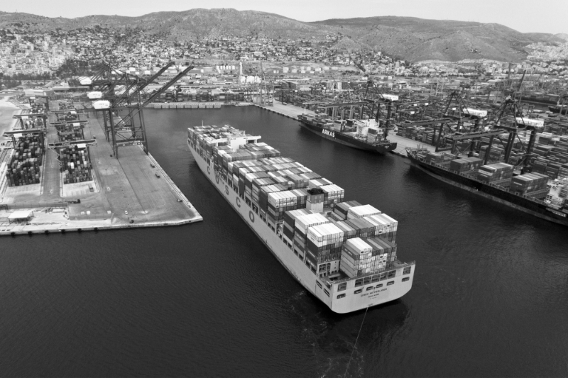 The container terminal at the Port of Piraeus, Athens.