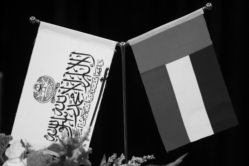 The flags of Afghanistan and the UAE in Kabul, Afghanistan, on 24 May 2022.