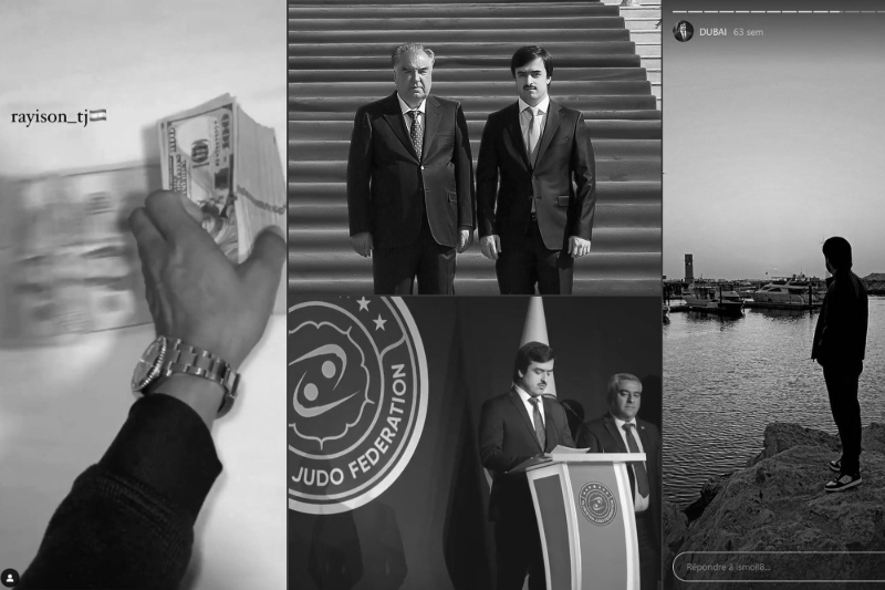On his various social media accounts, Ismoil Mahmadzoir shows himself with his grandfather, Tajik's President, but also with $100 bills, in Dubai, and in his role as judo federation president.